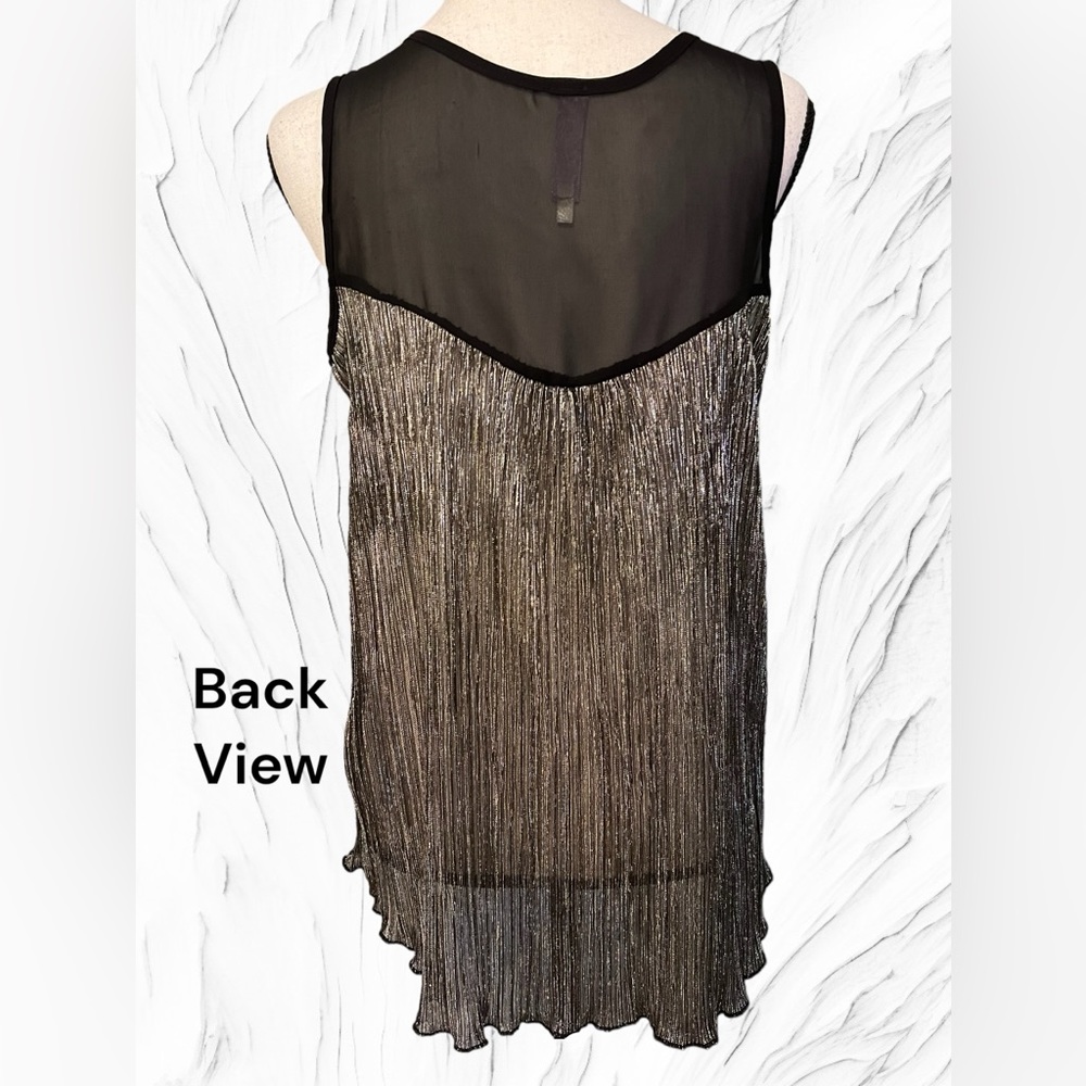 Women’s Alya Sleeveless, Metallic And Sheer Shirt, Black & Silver, Size Medium - Picture 2 of 9